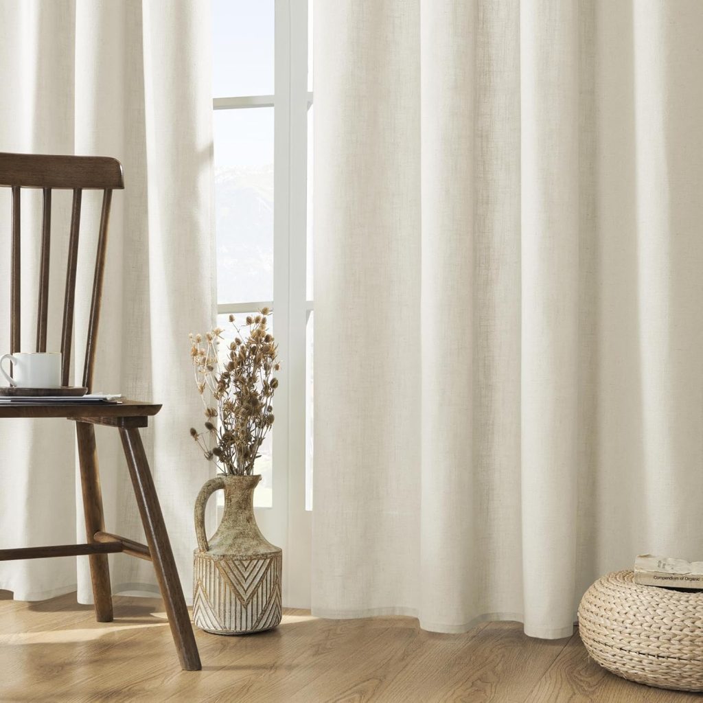 Joydeco ivory linen light filtering curtains for a bright cozy neutral living room decor setup